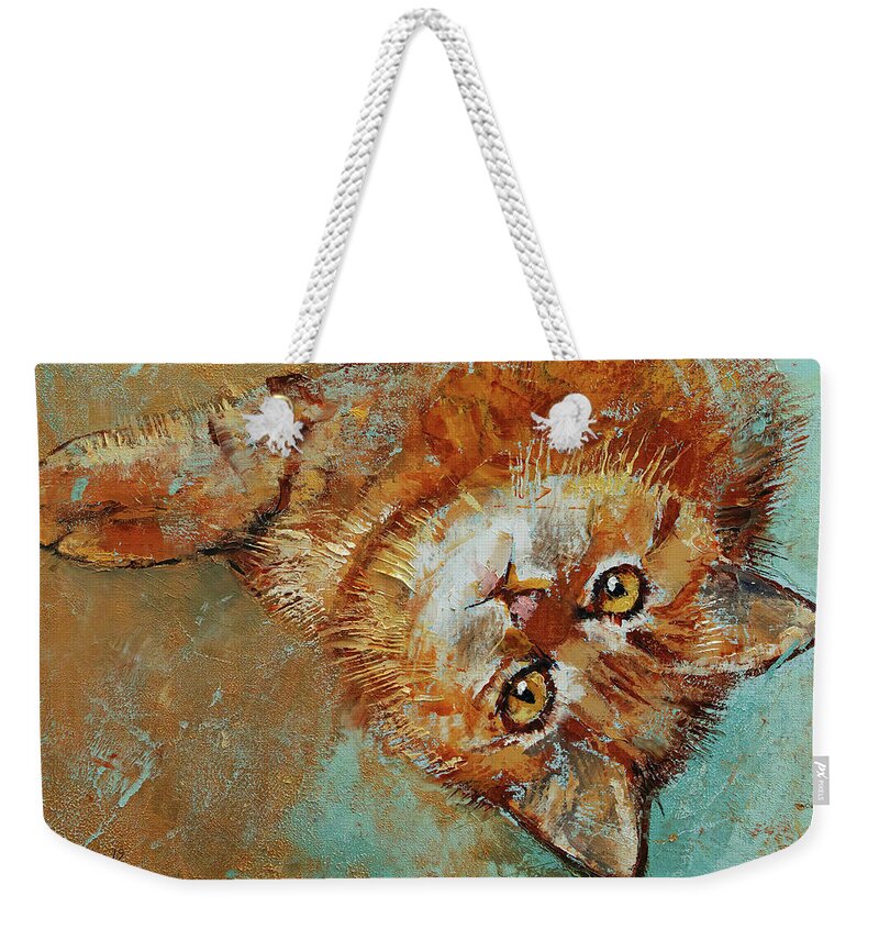 Cat Weekender Tote Bag featuring the painting Little Tiger by Michael Creese