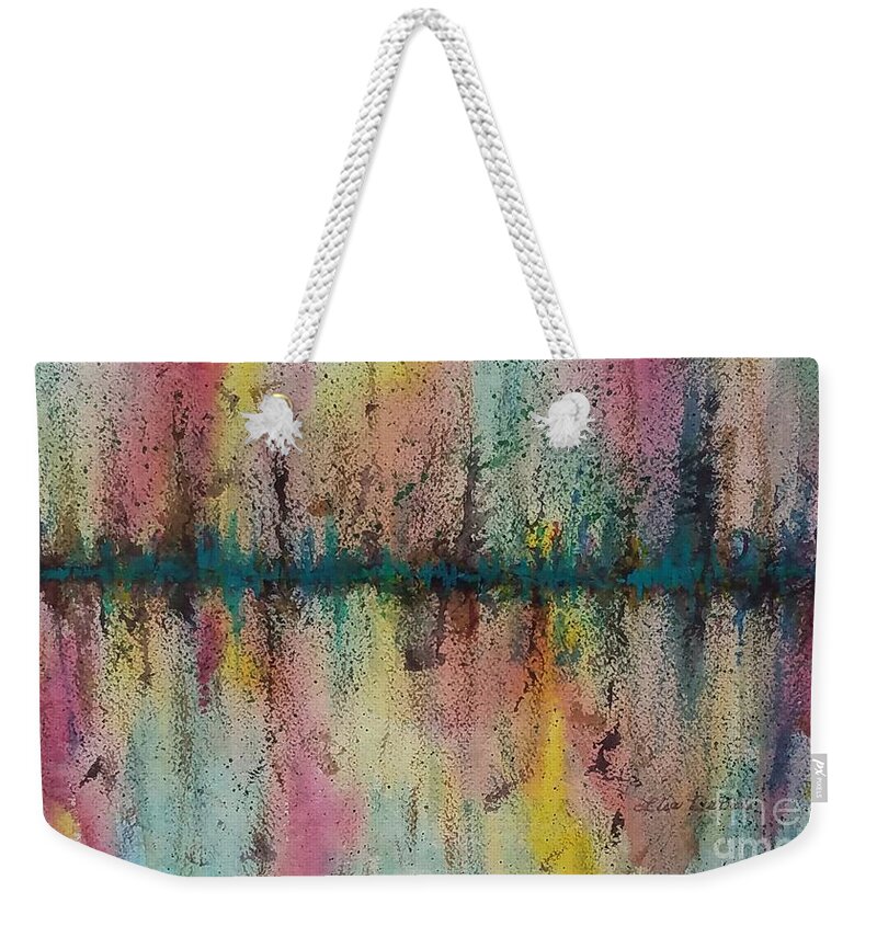 Abstract Reflections Weekender Tote Bag featuring the painting Livewire Reflections by Lisa Debaets