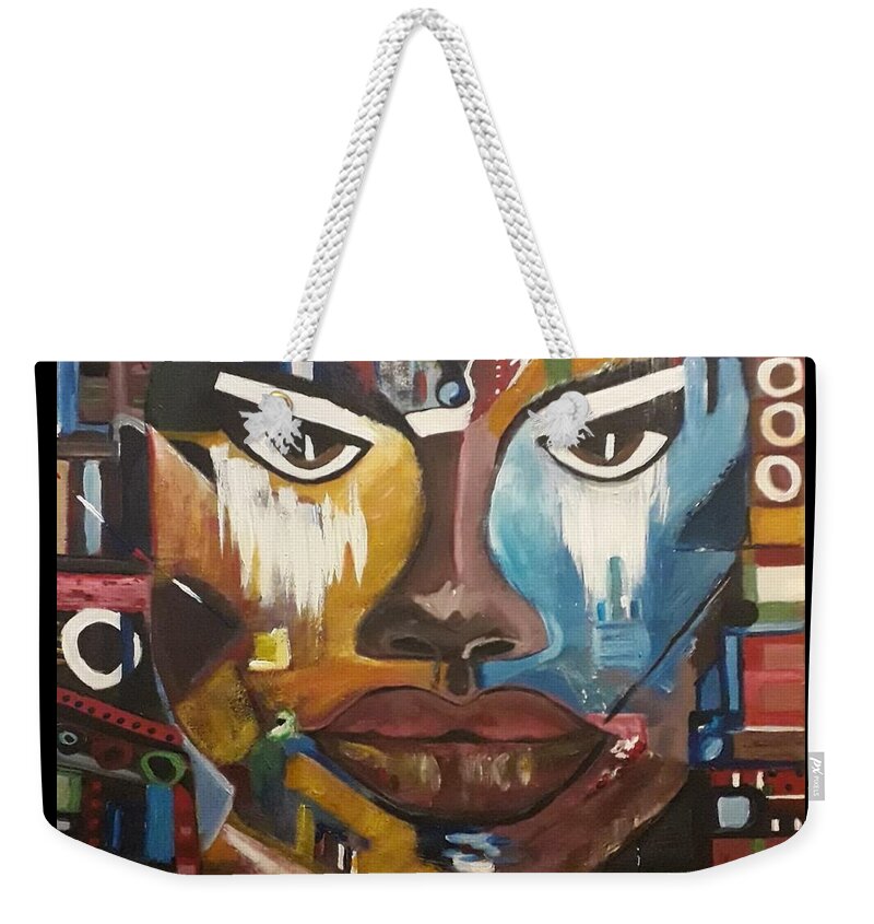 Acrylic Painting Weekender Tote Bag featuring the painting Lola - a moon Goddess by Denise Morgan