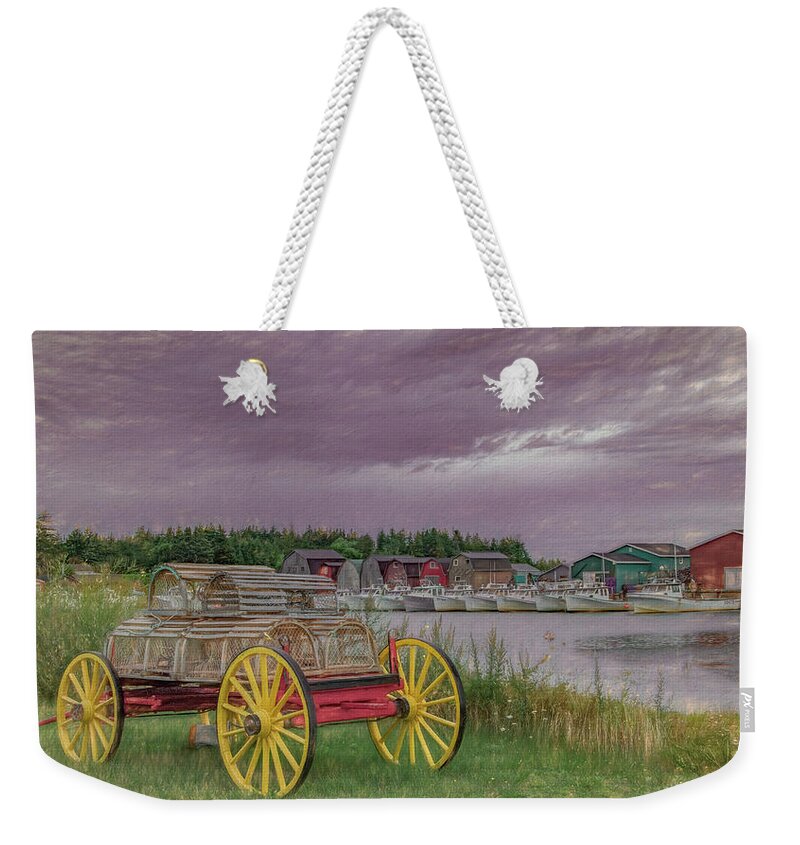 Pei Weekender Tote Bag featuring the photograph Lobster Crate Wagon of Malpeque by Marcy Wielfaert