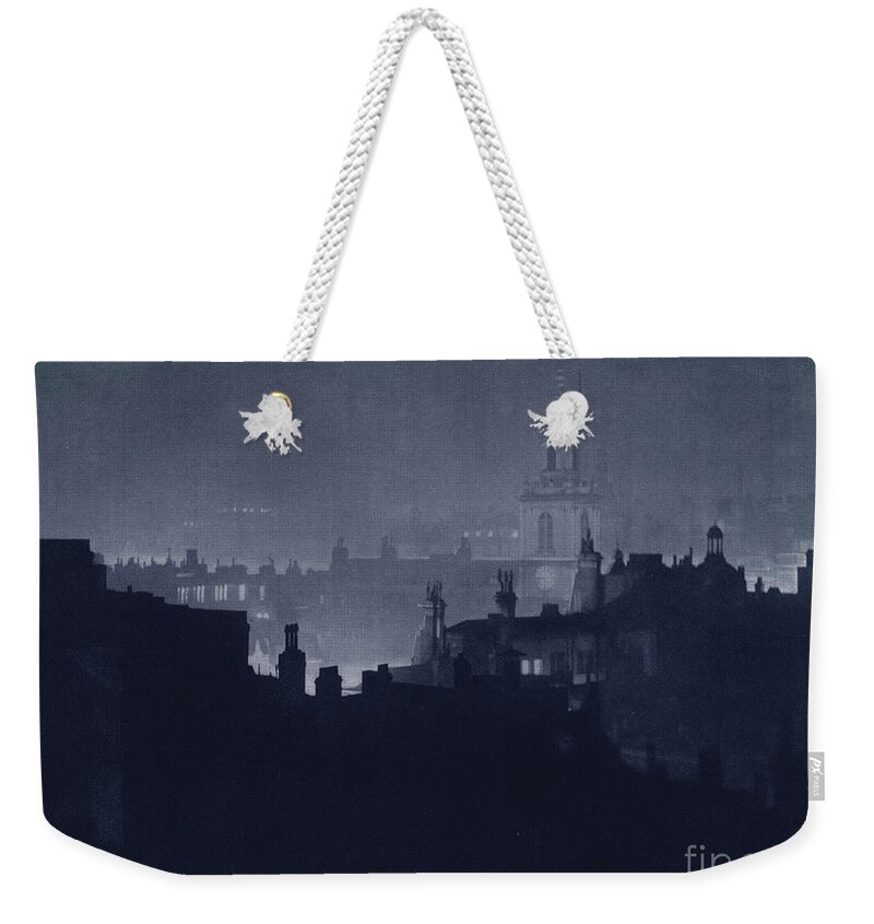 London Weekender Tote Bag featuring the photograph London At Night, St Botolphs Church, City by Harold Burdekin