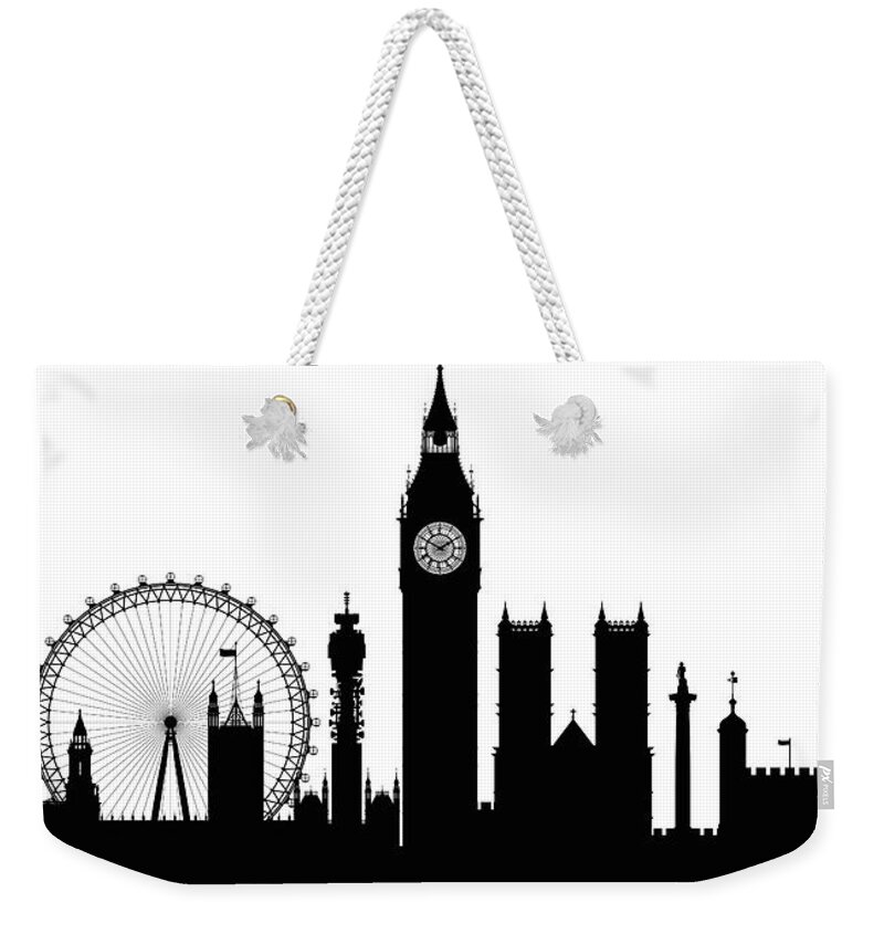 Clock Tower Weekender Tote Bag featuring the digital art London Buildings Are Detailed, Complete by Leontura