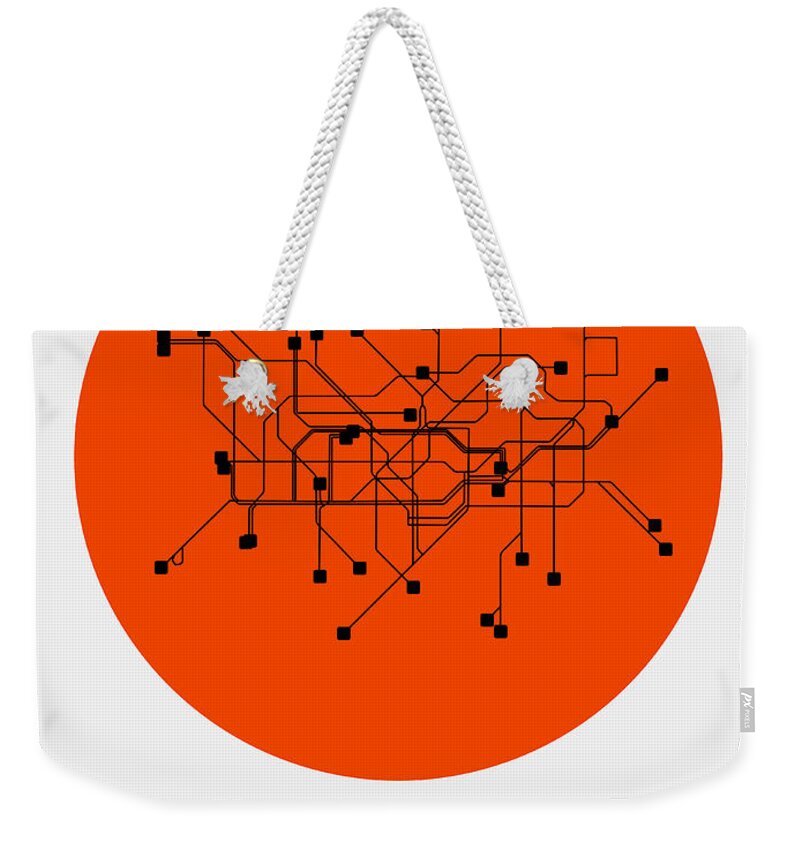 London Subway Map Weekender Tote Bag featuring the digital art London Orange Subway Map by Naxart Studio