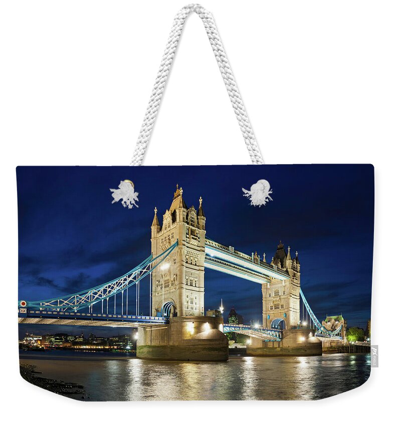 Water's Edge Weekender Tote Bag featuring the photograph London Tower Bridge Iconic Landmark by Fotovoyager