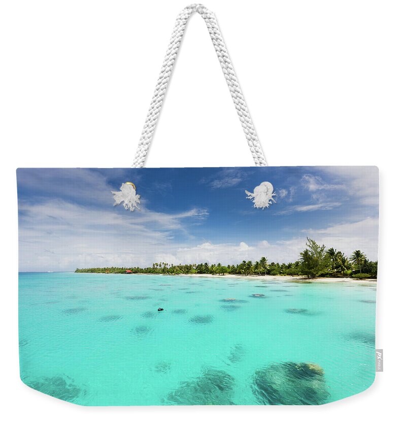 Scenics Weekender Tote Bag featuring the photograph Lonely Perfect Beach Fakarava French by Mlenny