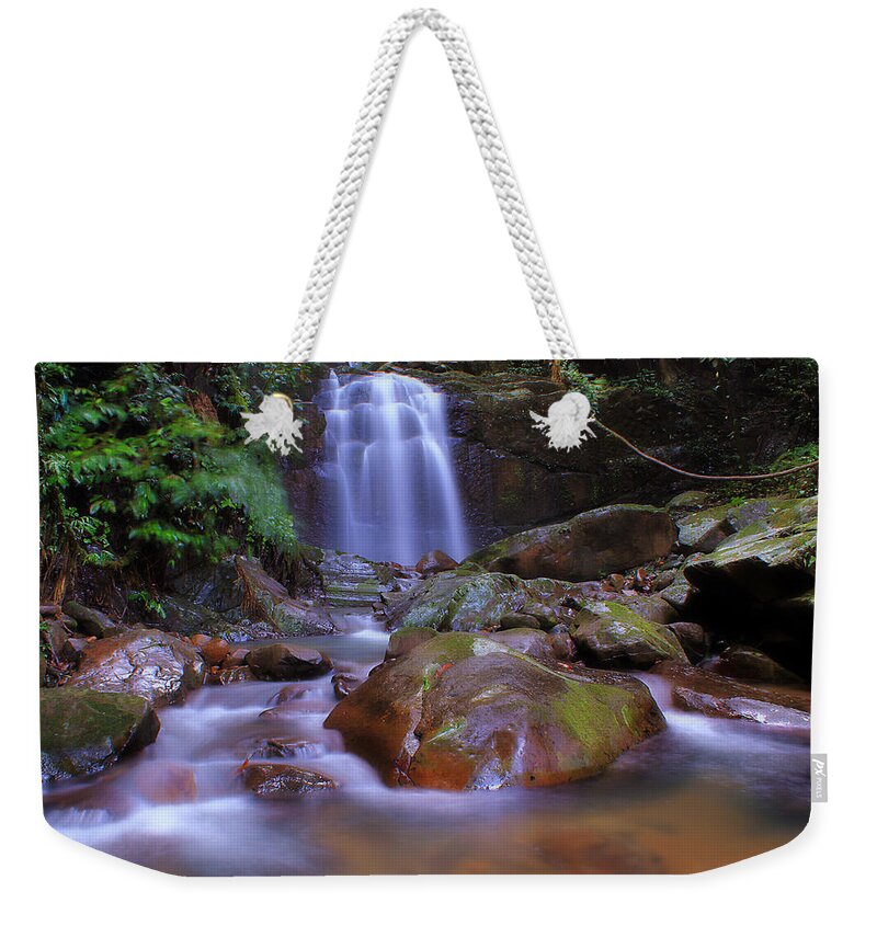 Tropical Rainforest Weekender Tote Bag featuring the photograph Long Exposure Shot Waterfall At Borneo by Nora Carol Photography