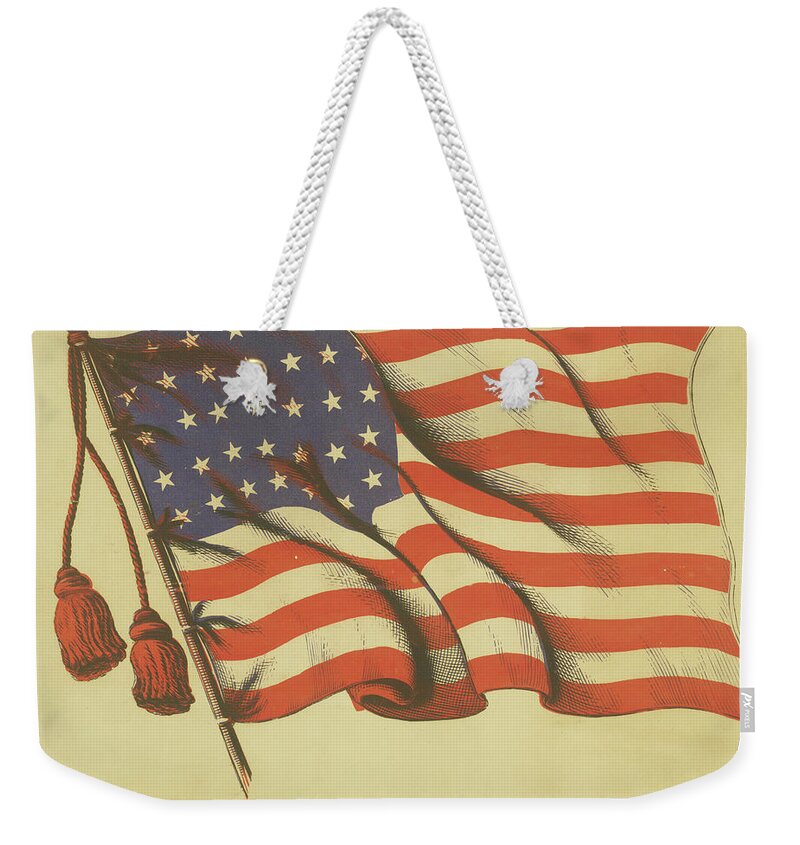 Flag Weekender Tote Bag featuring the drawing Long May it Wave by King and Baird Printers