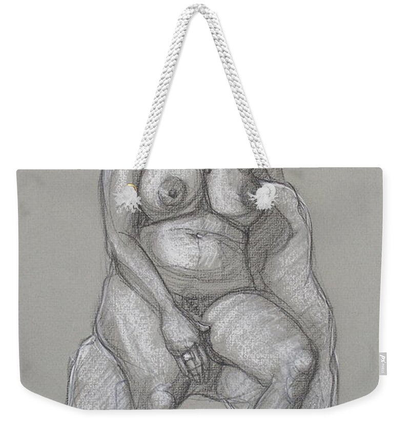 Realism Weekender Tote Bag featuring the drawing Lori Seated #4 by Donelli DiMaria