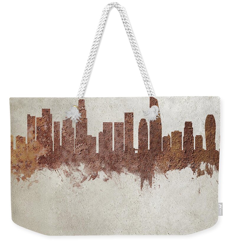 Los Angeles Weekender Tote Bag featuring the digital art Los Angeles California Rust Skyline by Michael Tompsett