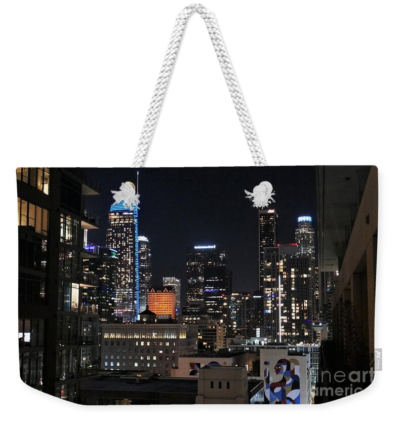 Los Angeles Weekender Tote Bag featuring the photograph Los Angeles Series - City Lights Downtown LA by Lee Antle