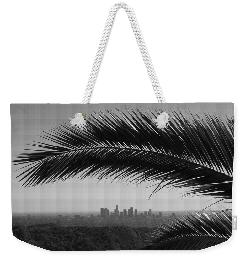 Santa Monica Mountains Weekender Tote Bag featuring the photograph Los Angeles Skyline From Hollywood Hills by Mike Shaffer