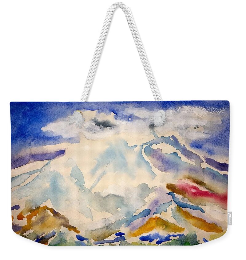 Watercolor Weekender Tote Bag featuring the painting Lost Mountain Lore by John Klobucher