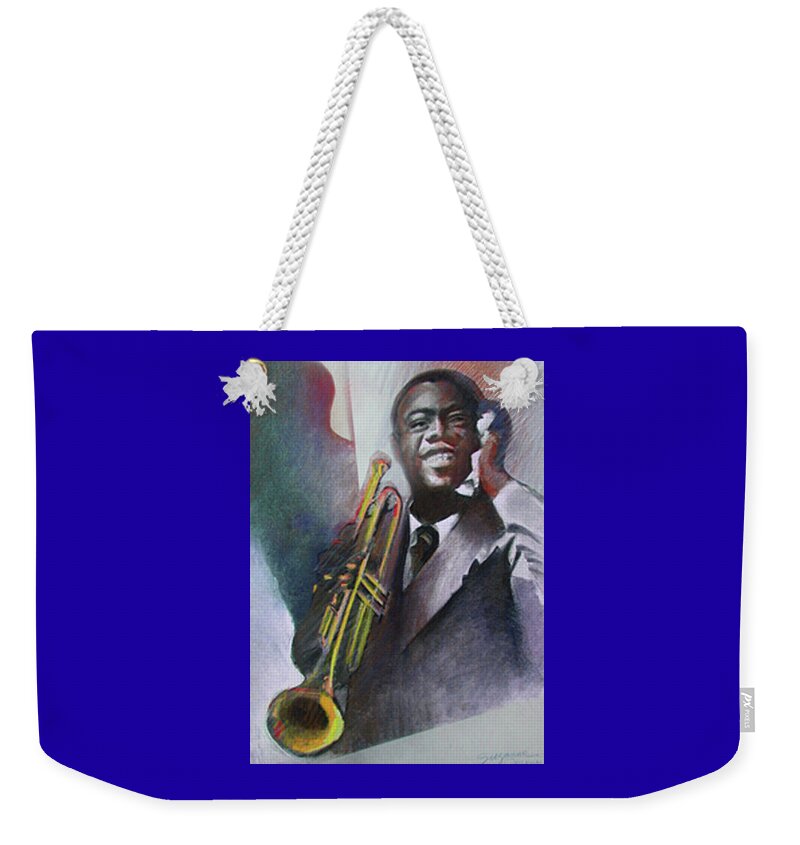 Louis Armstrong Weekender Tote Bag featuring the painting Louis Armstrong by Suzanne Giuriati Cerny