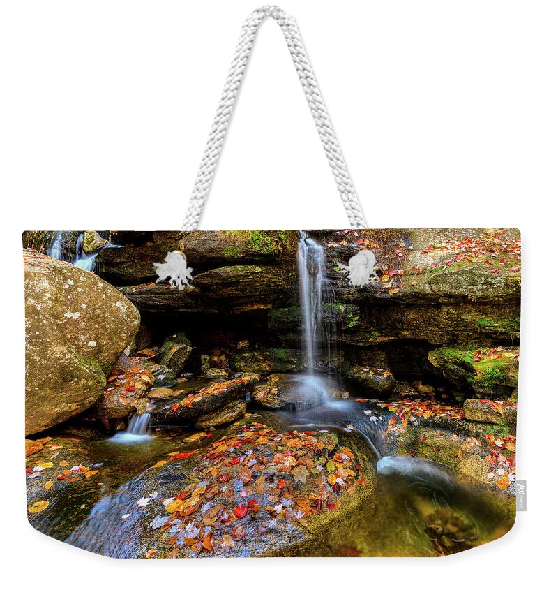 Diana's Baths; New Hampshire; New England; Waterfall; Falls; Autumn; Fall; Season; Color; Colorful; Leaves; Rocks; Romantic; Love; Heart; Beat; Relationship; Tender; Emotion; Desire; Landscape; Rob Davies; Photography; Conway; No Person Weekender Tote Bag featuring the photograph Love Heart by Rob Davies
