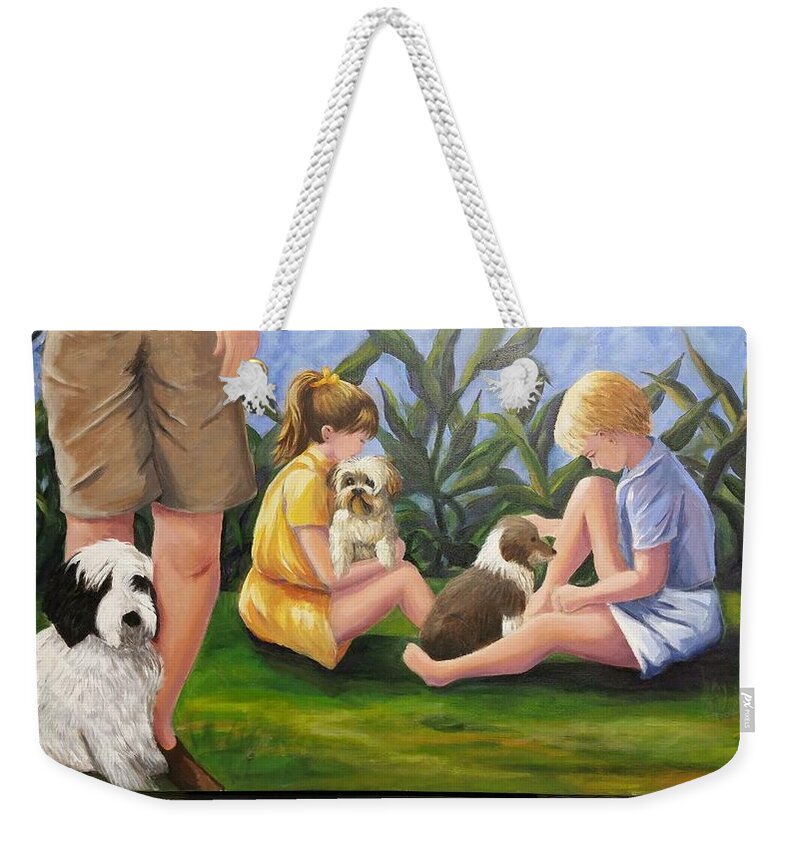 Children Weekender Tote Bag featuring the painting Love My Puppy by Rosie Sherman