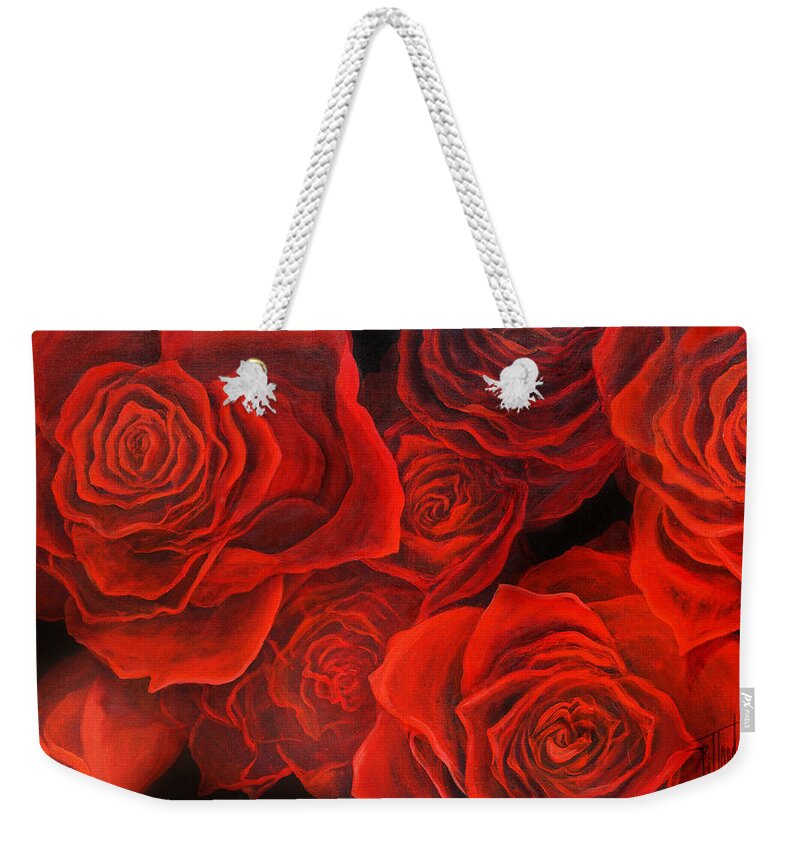Rose Weekender Tote Bag featuring the painting Love Roses by Lynne Pittard