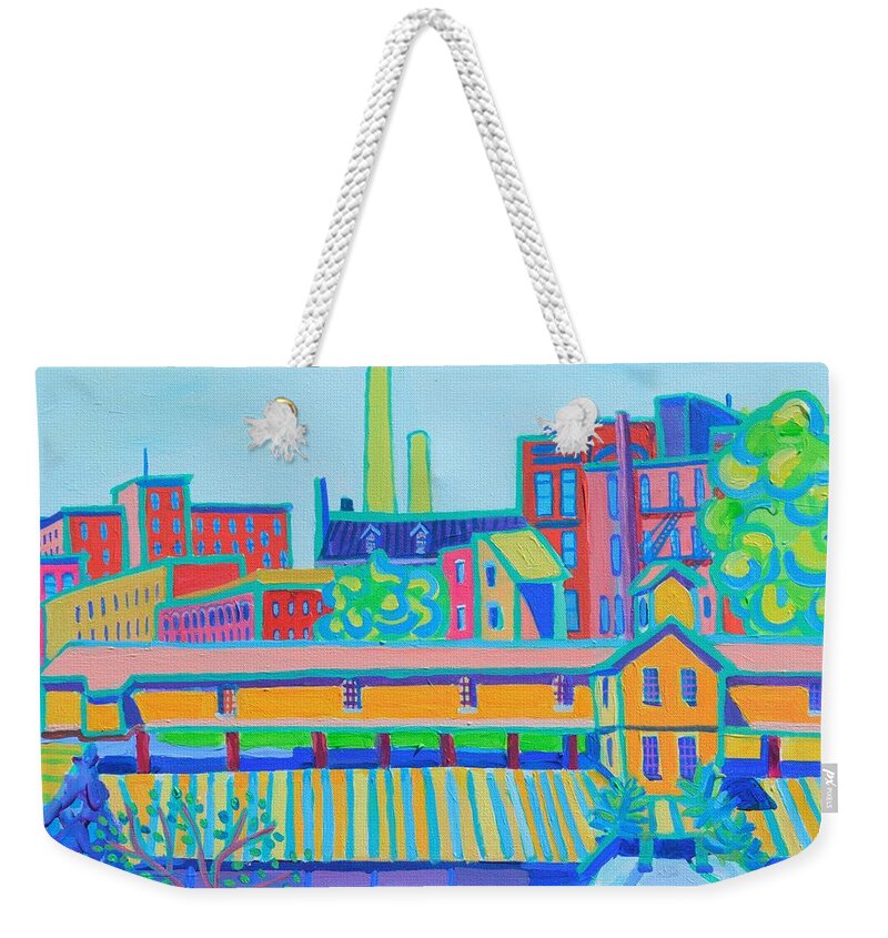 Locks Weekender Tote Bag featuring the painting Lower Locks Lowell by Debra Bretton Robinson
