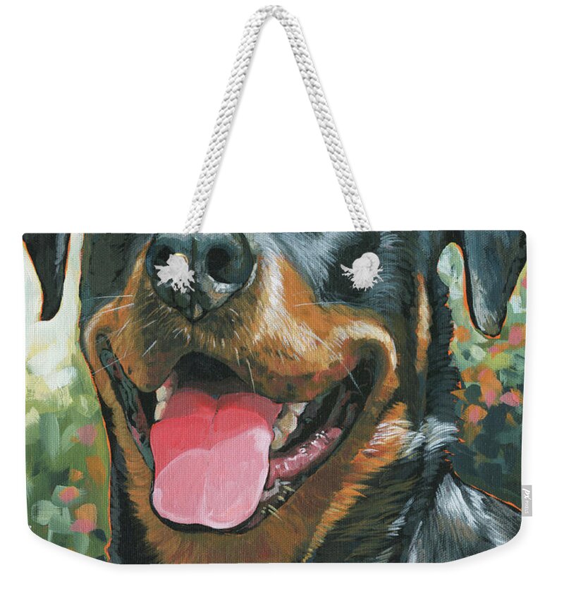 Rottweiler Weekender Tote Bag featuring the painting Lucy by Nadi Spencer