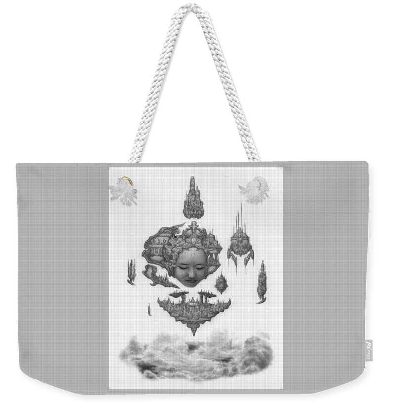  Fantasy Weekender Tote Bag featuring the drawing Lydia, The Dreaming City - Artwork by Ryan Nieves