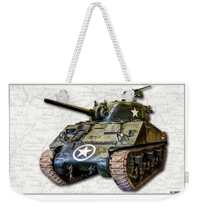 M4 Sherman Tank Weekender Tote Bag featuring the photograph M4 Sherman Map by Weston Westmoreland