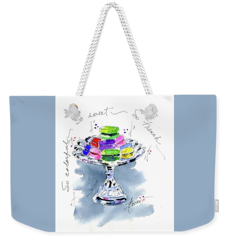 Cookies Weekender Tote Bag featuring the painting Macarons on Crystal by Adele Bower