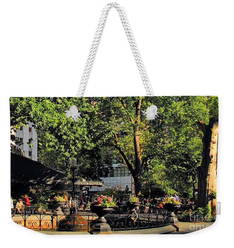 Fountain Weekender Tote Bag featuring the photograph Madison Square Park Summer No.2 - A New York Impression by Steve Ember