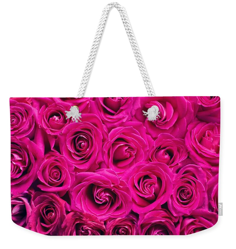 Flower Weekender Tote Bag featuring the photograph Magenta roses by Top Wallpapers