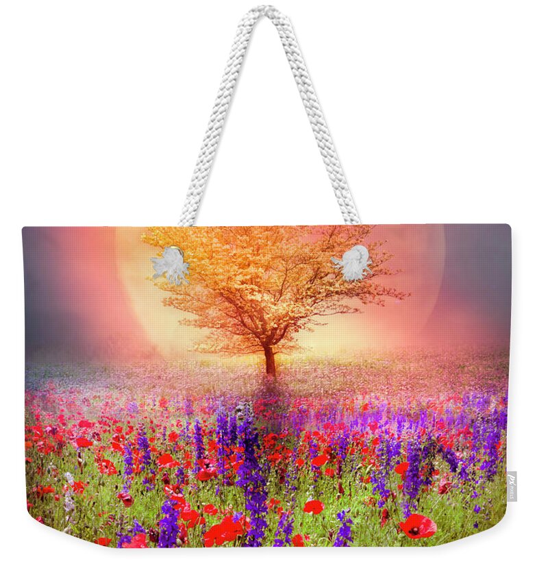 Appalachia Weekender Tote Bag featuring the photograph Magical Moon in the Poppies by Debra and Dave Vanderlaan