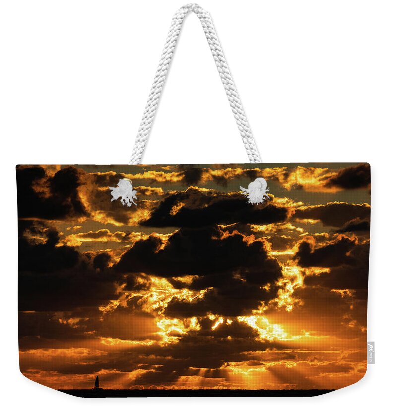 Florida Weekender Tote Bag featuring the photograph Magnificent Sailboat Sunrise Delray Beach Florida by Lawrence S Richardson Jr