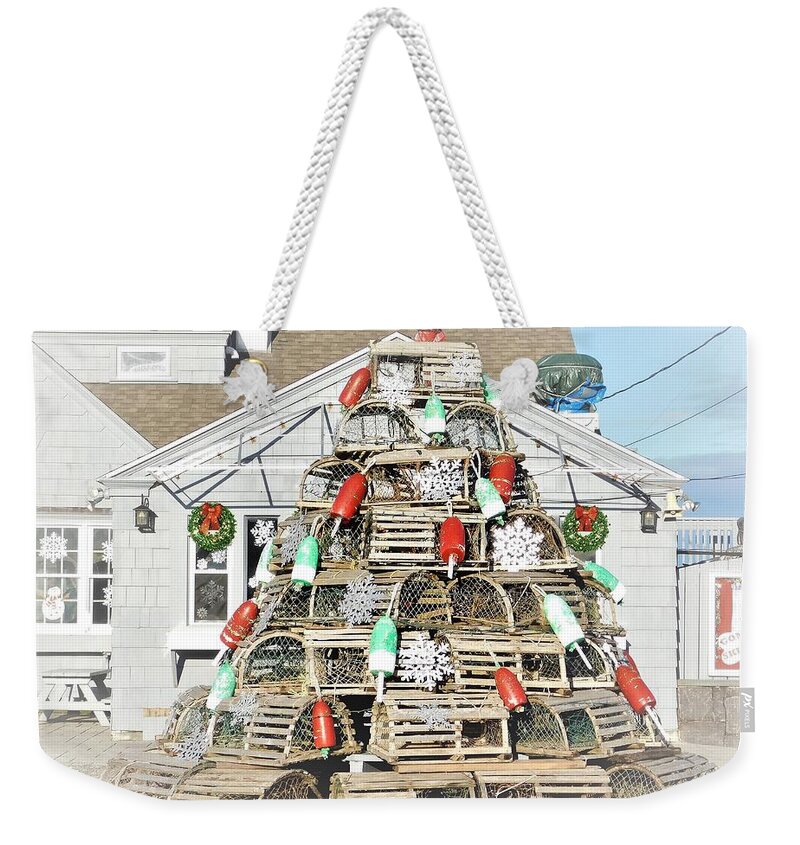Maine Christmas Tree Weekender Tote Bag featuring the photograph - Maine Christmas Tree, York ME by THERESA Nye