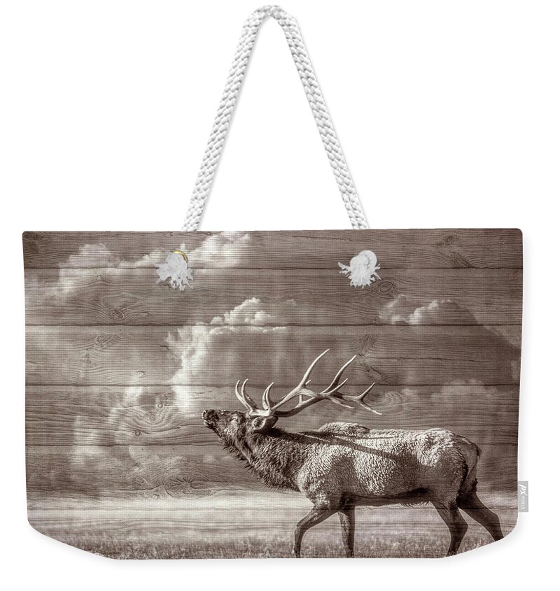 Animals Weekender Tote Bag featuring the photograph Majestic Elk in Sepia by Debra and Dave Vanderlaan