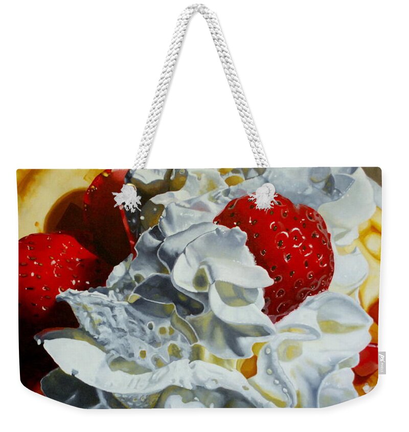 Waffles Weekender Tote Bag featuring the painting Making an Impression by Melanie Cossey