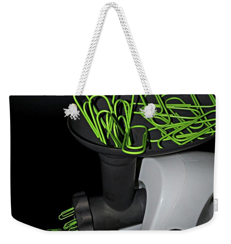 Green Color Weekender Tote Bag featuring the photograph Making paperclips by Martin Smith