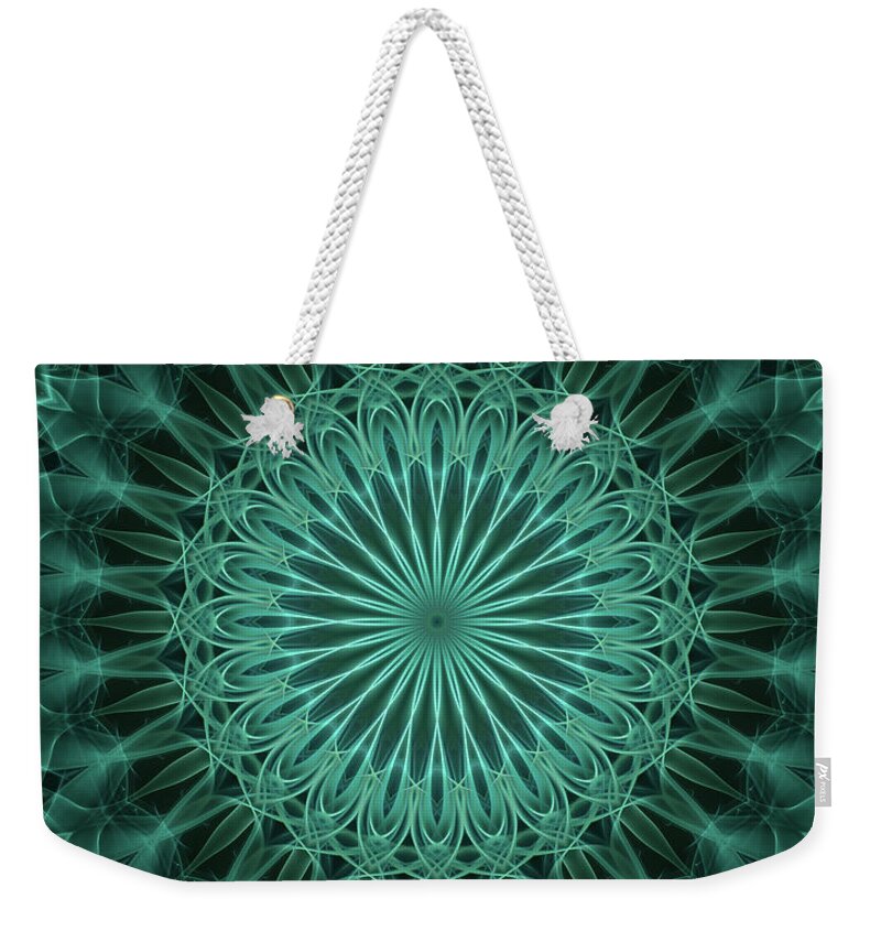 Mandala Weekender Tote Bag featuring the digital art Malachite green mandala by Jaroslaw Blaminsky