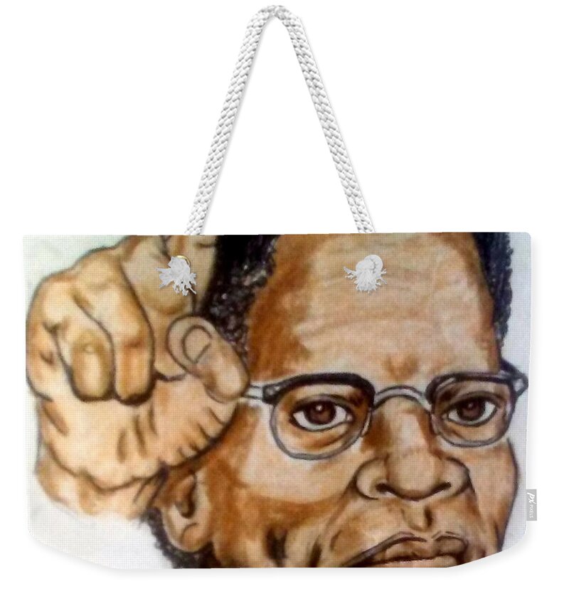 Blak Art Weekender Tote Bag featuring the drawing Malcolm X by Joedee