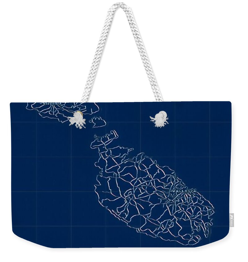 Malta Weekender Tote Bag featuring the digital art Malta Blueprint Map by HELGE Art Gallery