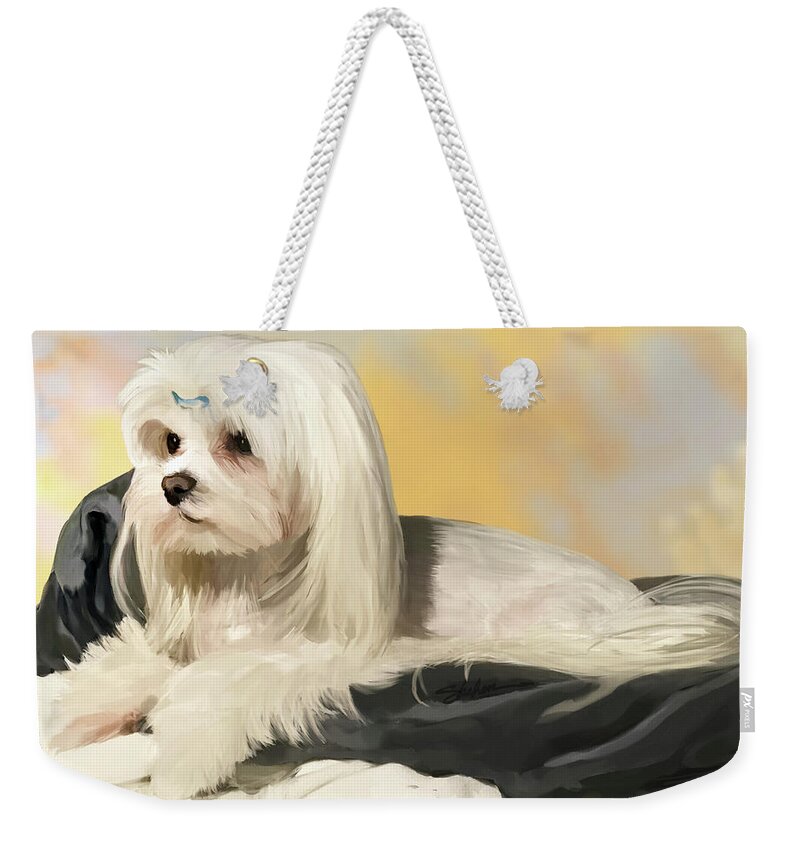 Maltese Weekender Tote Bag featuring the digital art Maltese Dog by Shehan Wicks