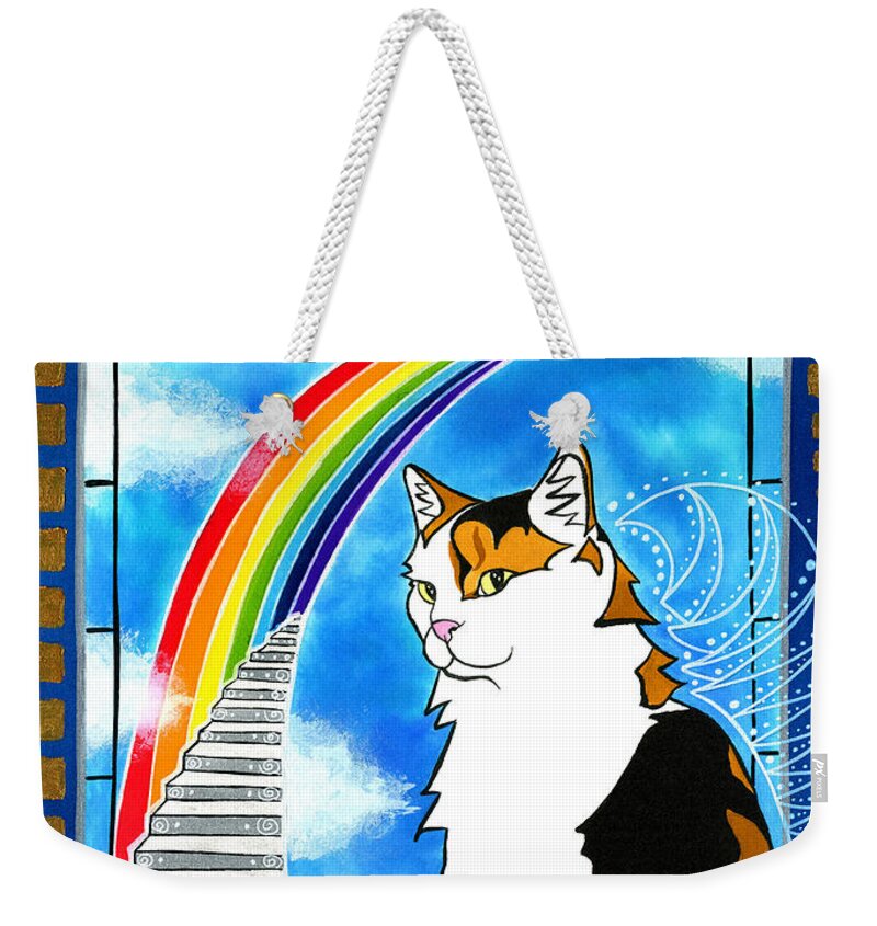 Tortoiseshell Cat Weekender Tote Bag featuring the painting Mama Turtle - Cat Painting by Dora Hathazi Mendes