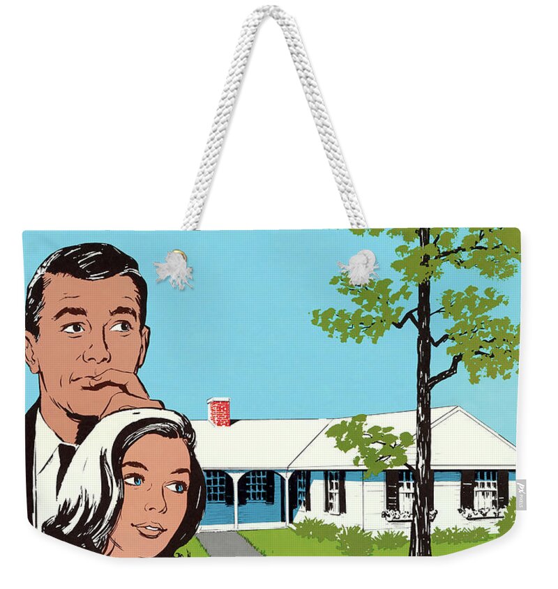 Adult Weekender Tote Bag featuring the drawing Man and Woman Looking at House by CSA Images