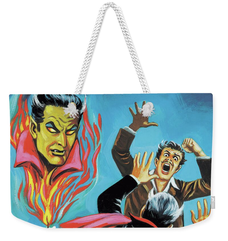 Afraid Weekender Tote Bag featuring the drawing Man Fighting Vampire by CSA Images