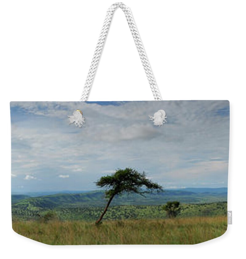 Scenics Weekender Tote Bag featuring the photograph Man Overlooking A Savannah In Rwanda by Rollingearth