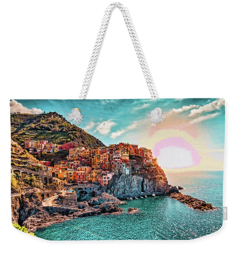 Landscape Weekender Tote Bag featuring the painting Manarola La Spezia Italy - DWP1721005 by Dean Wittle