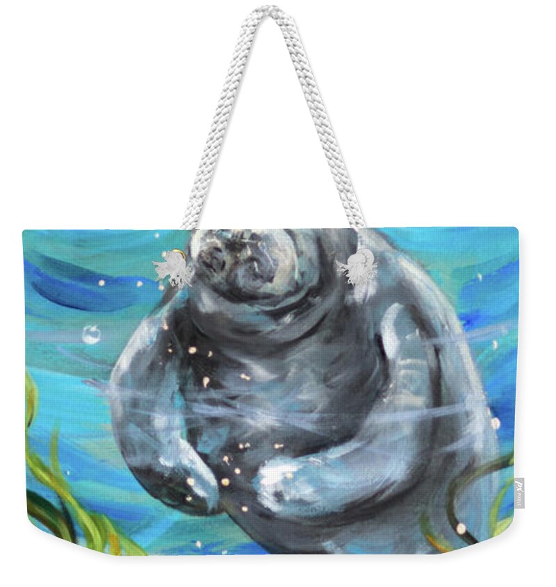 Ocean Weekender Tote Bag featuring the painting Manatee Tres by Linda Olsen
