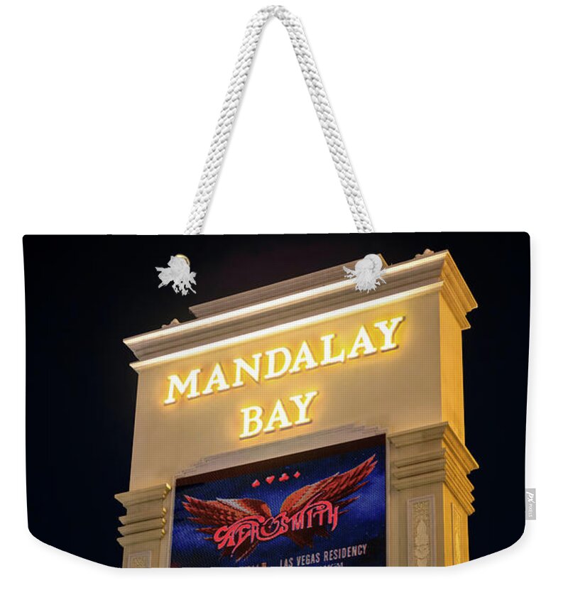 Mandalay Bay Sign Weekender Tote Bag featuring the photograph Mandalay Bay Sign at Night by Aloha Art