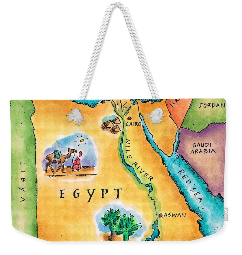 Watercolor Painting Weekender Tote Bag featuring the digital art Map Of Egypt by Jennifer Thermes
