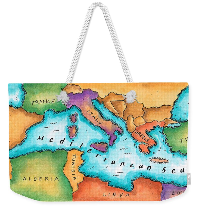 Tunisia Weekender Tote Bag featuring the digital art Map Of Mediterranean Sea by Jennifer Thermes