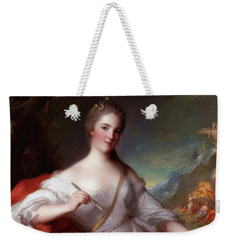 Marie-geneviève Boudrey As A Muse Weekender Tote Bag featuring the painting Marie Genevieve Boudrey As A Muse by Jean Marc Nattier by Rolando Burbon
