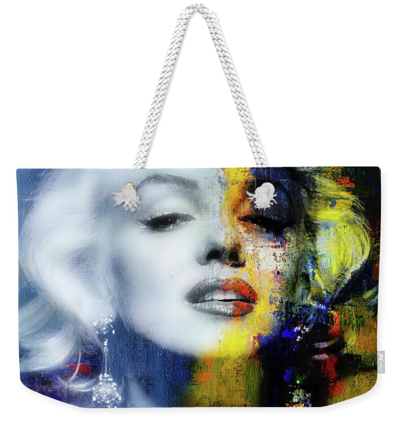 Marilyn Weekender Tote Bag featuring the mixed media Marilyn Duality by Mal Bray