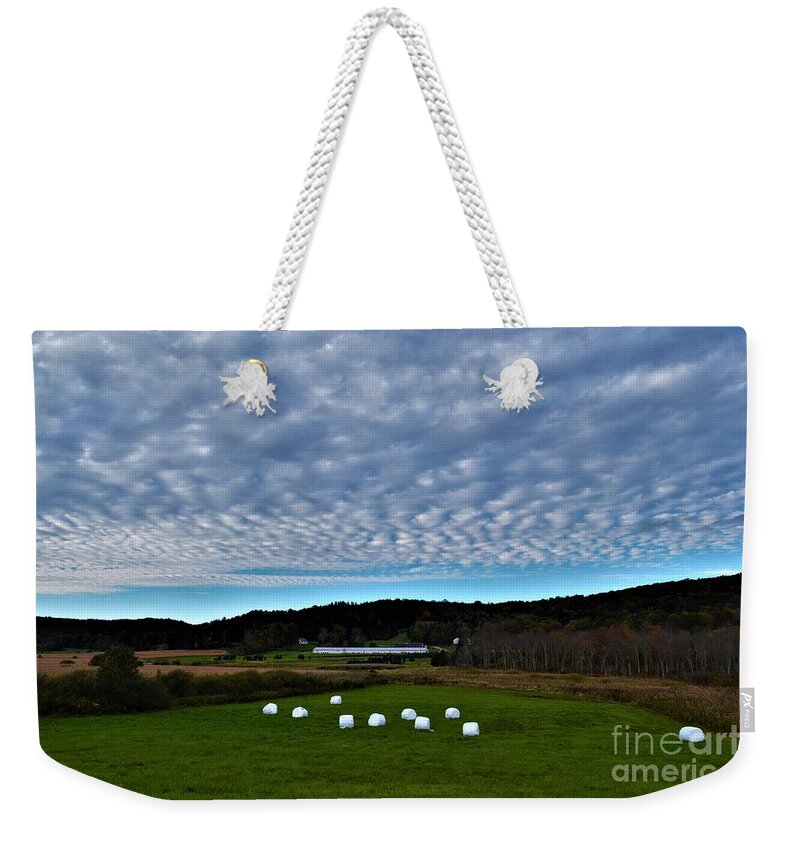 Autumn Weekender Tote Bag featuring the photograph Marshmallow Field by Dani McEvoy