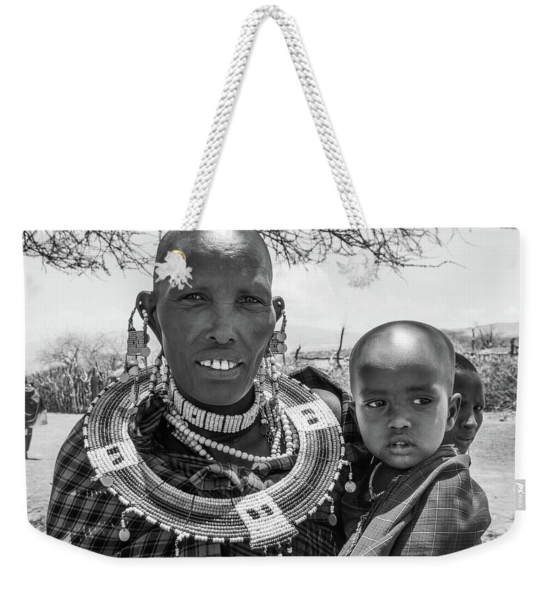 Portrait Weekender Tote Bag featuring the photograph Masaai Mother and child by Mache Del Campo